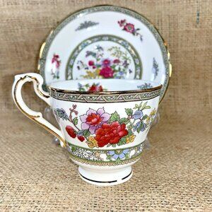 Paragon Tree Of Kashmir Tea Cup and Saucer Set Footed Teacup with Gold Trim